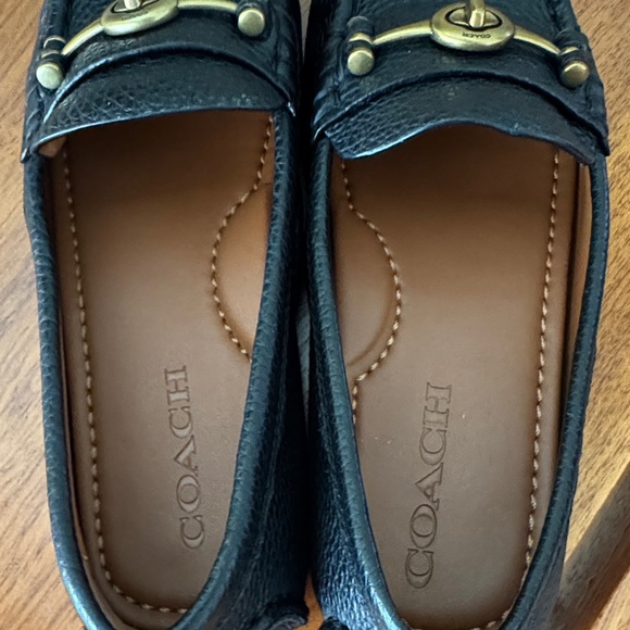 Coach Black Leather Loafers with Gold Accents - Picture 4 of 6